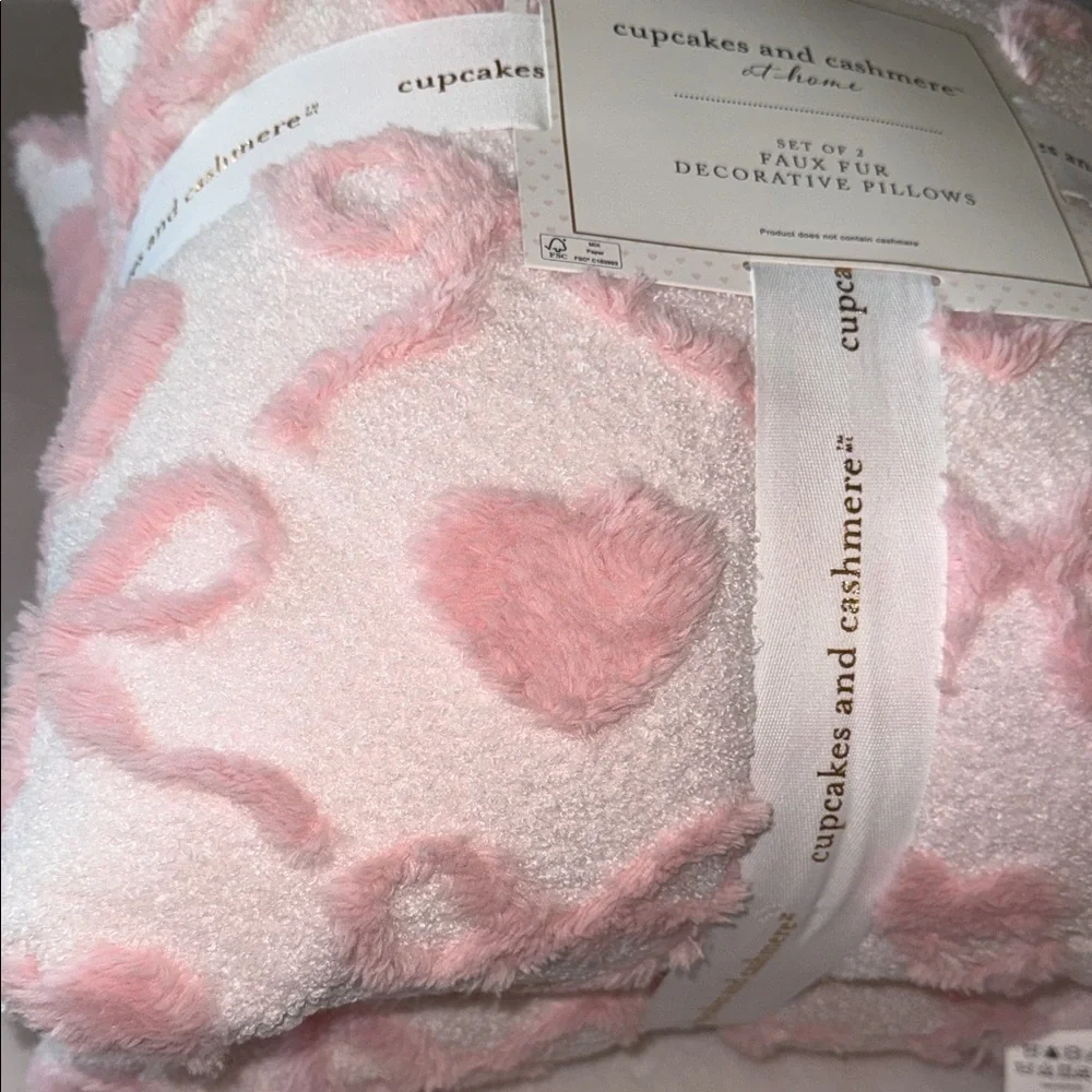 cupcakes & cashmere Blush Heart ribbon bow valentine’s Day 2 pack pillows